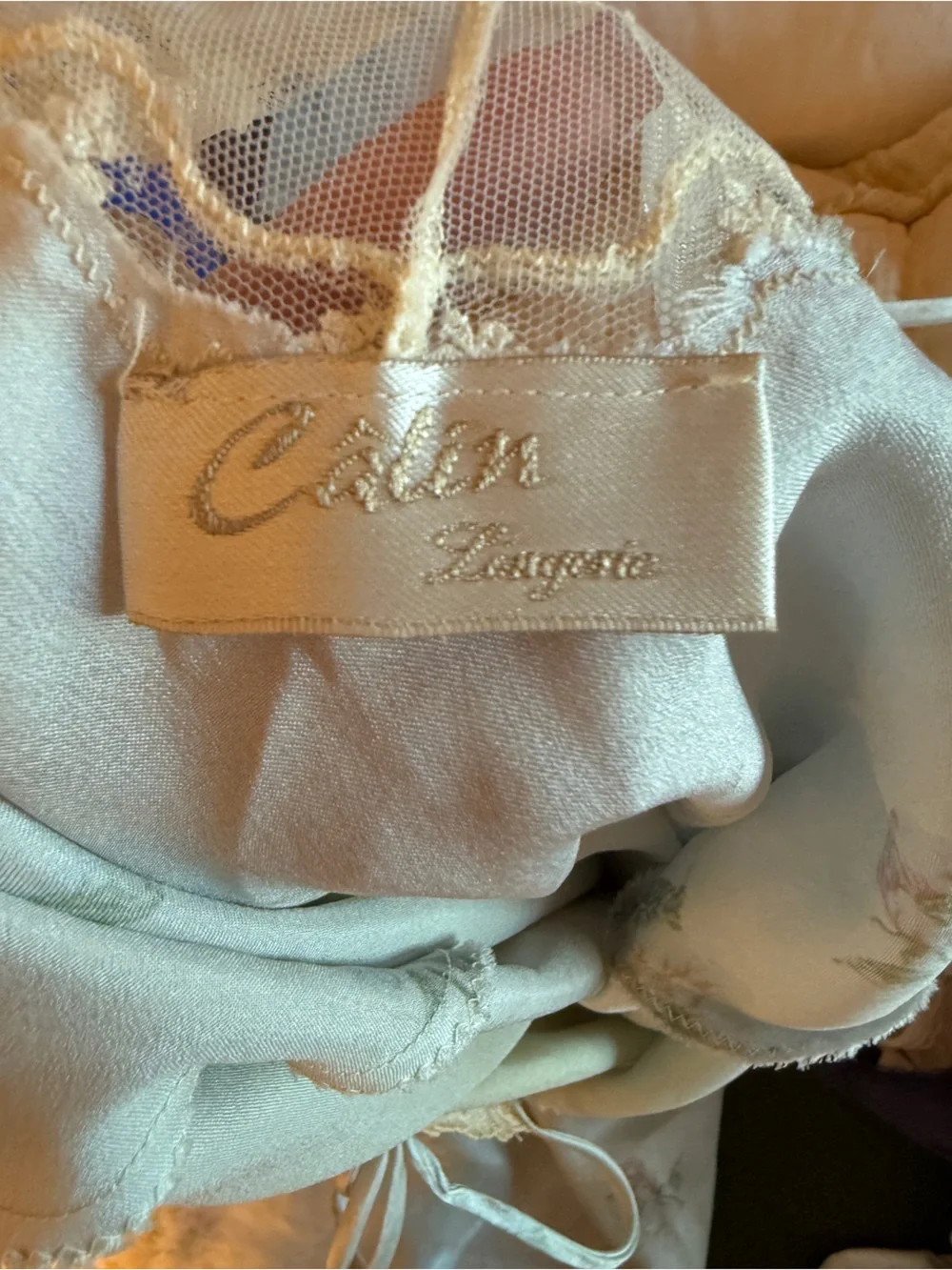 Vintage Calin Lingerie Lace Trim Floral Satin Maxi Slip Dress Medium